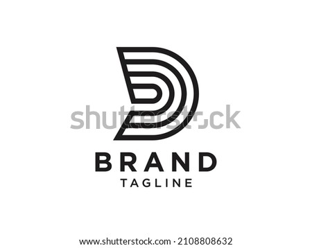 Abstract Initial Letter D Logo. Black Shape Double Lines Origami Style isolated on White  Background. Usable for Business and Branding Logos. Flat Vector Logo Design Template Element.

