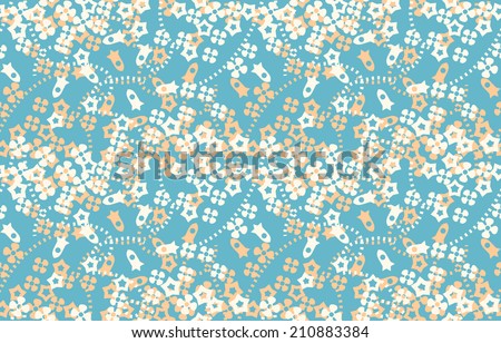 Seamless retro pattern of small flowers, stars and rockets