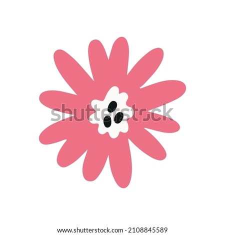 Pink flat flower. Romantic vector hand drawn doodle element