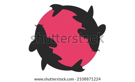 Black silhouette of fish swimming in a red circle