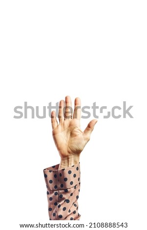 Close up female hand reach and ready to help or receive. Gesture isolated on white background with clipping path. Close up hand reach and ready to help or receive