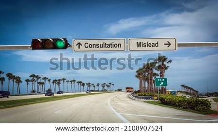 Street Sign the Direction Way to Consultation versus Mislead Royalty-Free Stock Photo #2108907524