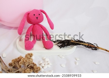 Pink amigurumi photos for background, Valentine's Day, and baby toys