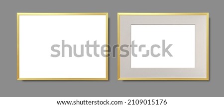 Gold frames for painting or picture with passepartout on gray background 