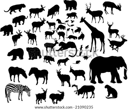 illustration with large animal silhouettes collection isolated on white background