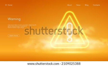 Glowing warning sign, exclamation mark in triangle, Danger warning attention icon, futuristic technology with yellow neon glow in the smoke, vector business background Royalty-Free Stock Photo #2109025388
