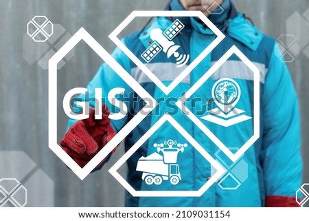 GIS Geographic Information System Modern Industry 4.0 Concept. Smart Geography Topography Cartography Data Industrial Transportation Tracking. Royalty-Free Stock Photo #2109031154