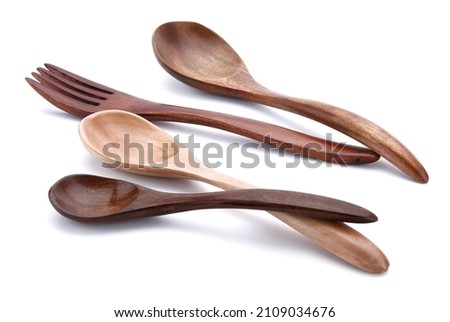 wooden fork and spoon isolated on white background