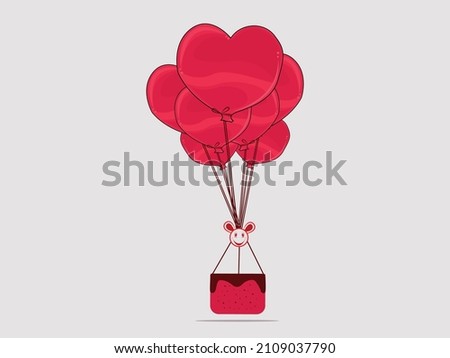 Couple in love. Romantic happy couple sheep riding a hot air balloon.
 Idea for greeting card with Happy Wedding or Valentine's Day.
 Cartoon doodle vector illustration
