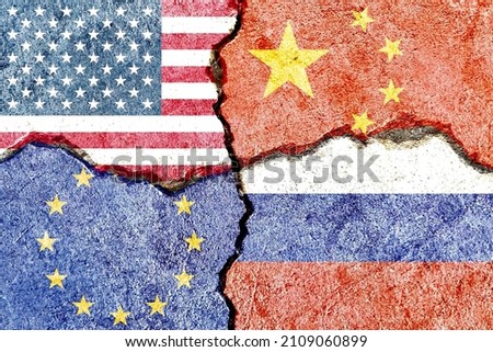 Abstract design USA China Europe Russia international countries politics economy culture interests conflicts concept background
