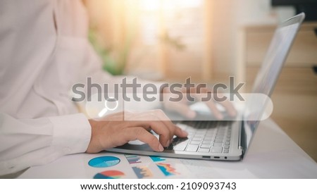 Searching Browsing Internet Data Information Networking Concept, Human hand use laptop to search the internet, Searching engine with blank search bar, Search engine optimization, SEO