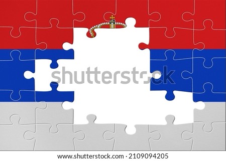World countries. Puzzle- frame background in colors of national flag. Serbia