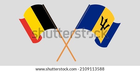 Crossed and waving flags of Belgium and Barbados. Vector illustration
