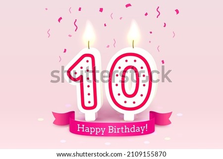 Happy Birthday years. 10 anniversary of the birthday, Candle in the form of numbers. Vector illustration