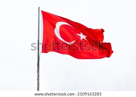 red Turkish flag, red turkish flag with white background, waving flag