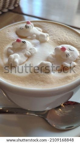 Marshmallow walruses in a cup of cocoa. Cocoa with marshmallows. High quality photo