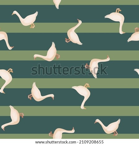 Seamless pattern of goose. Domestic animals on colorful background. Vector illustration for textile prints, fabric, banners, backdrops and wallpapers.