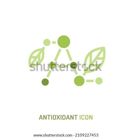 Antioxidant icon. Health benefits molecule, natural vitamins sources, vector isolated illustration for bio organic detox super food advertising, wellness apps. Healthy eating, antiaging dieting. Royalty-Free Stock Photo #2109227453