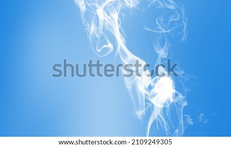 Cigarette smoke over blue sky. Healthcare nonsmoking addictions concept. Abstract background for posters and flyers.