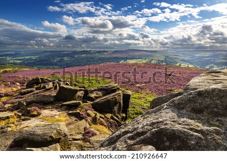 View from Hathersage Moor in Peak District National Park, Derbyshire, England, UK Royalty-Free Stock Photo #210926647