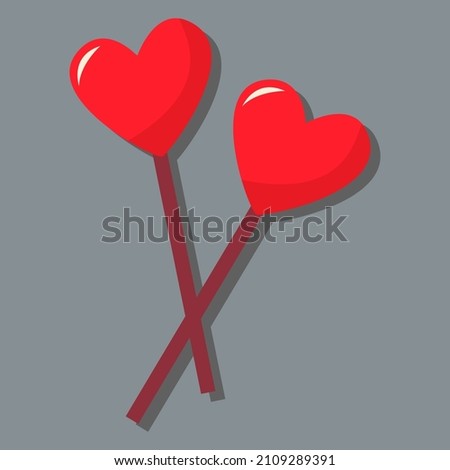 Two hearts on a stick. Day of love. valentine's day. A greeting card with a declaration of love. A flat vector image on a gray background.
