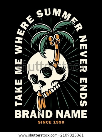 skull and coconut tree. For t-shirts, stickers and other similar products.