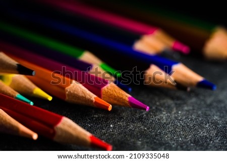 Color pencils backround. Close up macro. Selective focus.