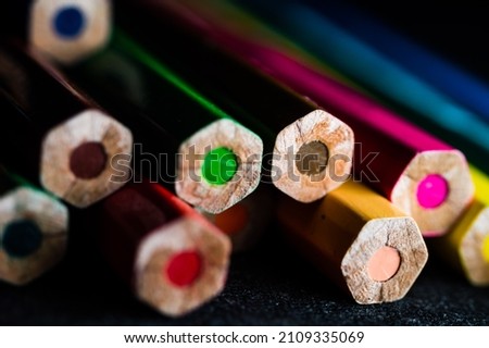 Color pencils backround. Close up macro. Selective focus.