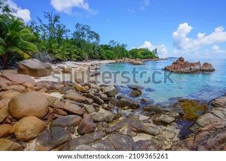 beautiful tropical beach anse badamier on curieuse island on the seychelles Royalty-Free Stock Photo #2109365261
