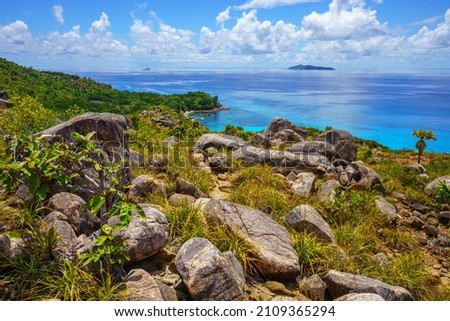 hikink in the jungle on curieuse island on the seychelles Royalty-Free Stock Photo #2109365294