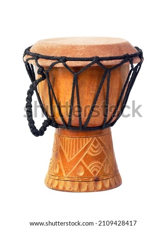 African djembe drum isolated on white background. Royalty-Free Stock Photo #2109428417