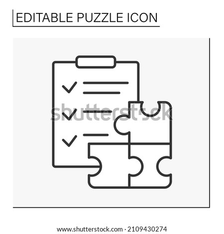  Clipboard line icon. Puzzle assembly. Intellectual game. Puzzle concept. Isolated vector illustration. Editable stroke