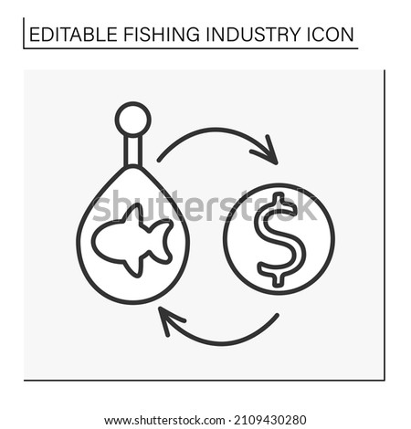  Commerce fishing line icon. Catching and selling fish or seafood. Fishing industry concept. Isolated vector illustration. Editable stroke