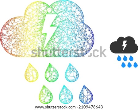 Net mesh thunderstorm framework icon with rainbow gradient. Colored frame mesh thunderstorm icon. Flat frame created from thunderstorm icon and intersected lines.