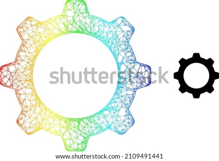 Net gearwheel frame illustration with rainbow gradient. Colorful frame net gearwheel icon. Flat structure created from gearwheel icon and crossing lines.
