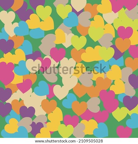 Modern Beige Bright Saint Valentine Art Illustration. Violet Multicolor Hearts Love Confetti Vector Style. Pink Purple Simple Romantic Wedding Art. Colorful Orange Green Trendy Detailed Fabric.
