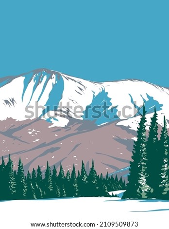 WPA poster art of Winter Park ski resort during winter located in Grand County, Colorado, United States done in works project administration style or federal art project style. Royalty-Free Stock Photo #2109509873