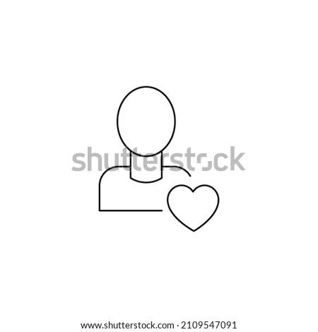 Romance and love concept. Outline sign drawn in flat style. Line icon of heart next to faceless person