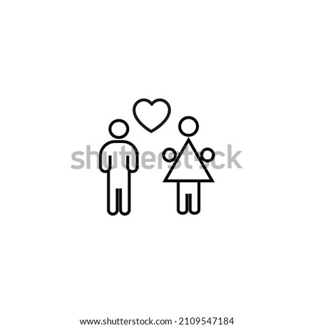 Outline sign related to heart and romance. Editable stroke. Modern sign in flat style. Suitable for advertisements, articles, books etc. Line icon of heart between man and woman as symbol of couple 