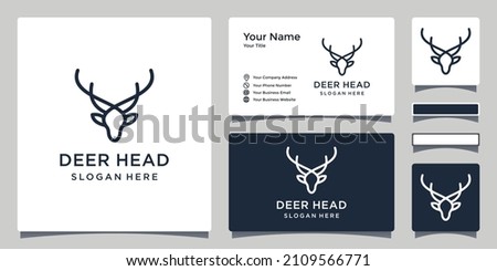 deer head logo with line art style and business card design
