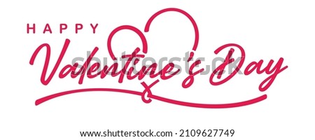 Lettering Happy Valentines Day banner. Valentines Day greeting card template with typography text happy valentine`s day and red heart and line on background. Design vector illustration
