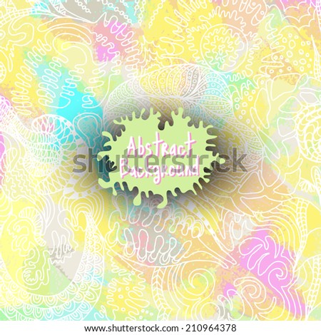 abstract sketch with watercolor background, hand drawn ornamental doodle, square card design vector