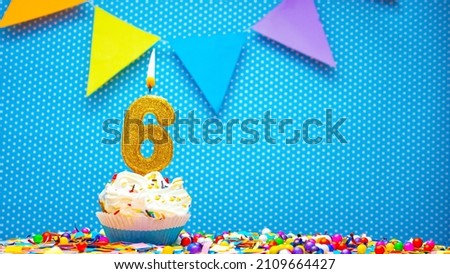 Postcard with the number 6 for any holiday or anniversary. Happy birthday cupcake cream with number six copy space. happy birthday background decoration
