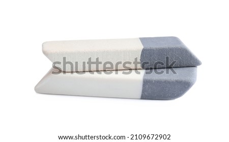 New double erasers isolated on white. School stationery
