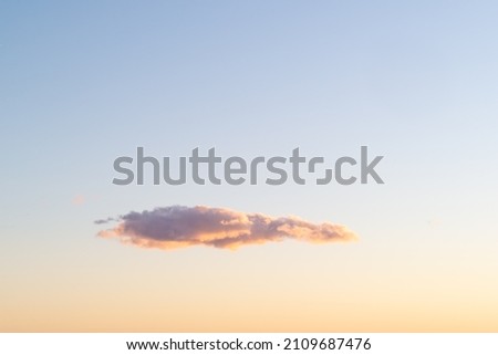 One fluffy cloud of pastel colors on sunset sky. Calm and tranquility concept.