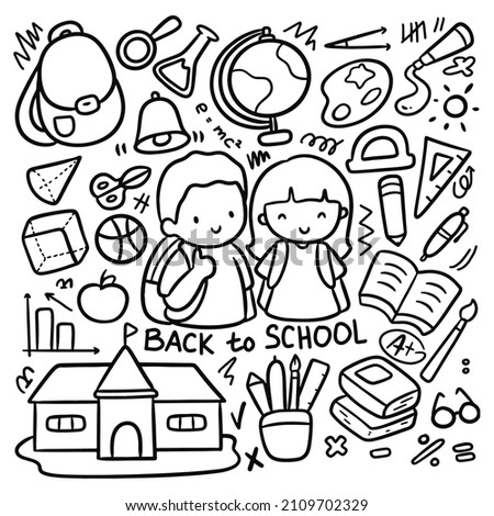 Kawaii Style Back to School Doodle Clip Art Vector Illustration