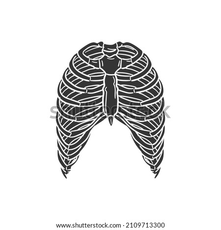 Ribs Bones Icon Silhouette Illustration. Thorax Skeleton Body Vector Graphic Pictogram Symbol Clip Art. Doodle Sketch Black Sign.