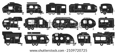 Truck trailer isolated black set icon. Vector illustration campsite van on white background.Black set icon truck trailer .