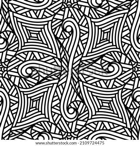 Seamless pattern in Line art style Sketchy doodles decorative geometric outline ornament for background, adult coloring book,coloring page and other design element. Vector illustration