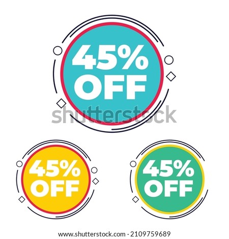 45% off discount tag, sticker, label, badge. Special offer sale tag isolated vector on white background. 45 percent discount offer price tag for advertising campaign.